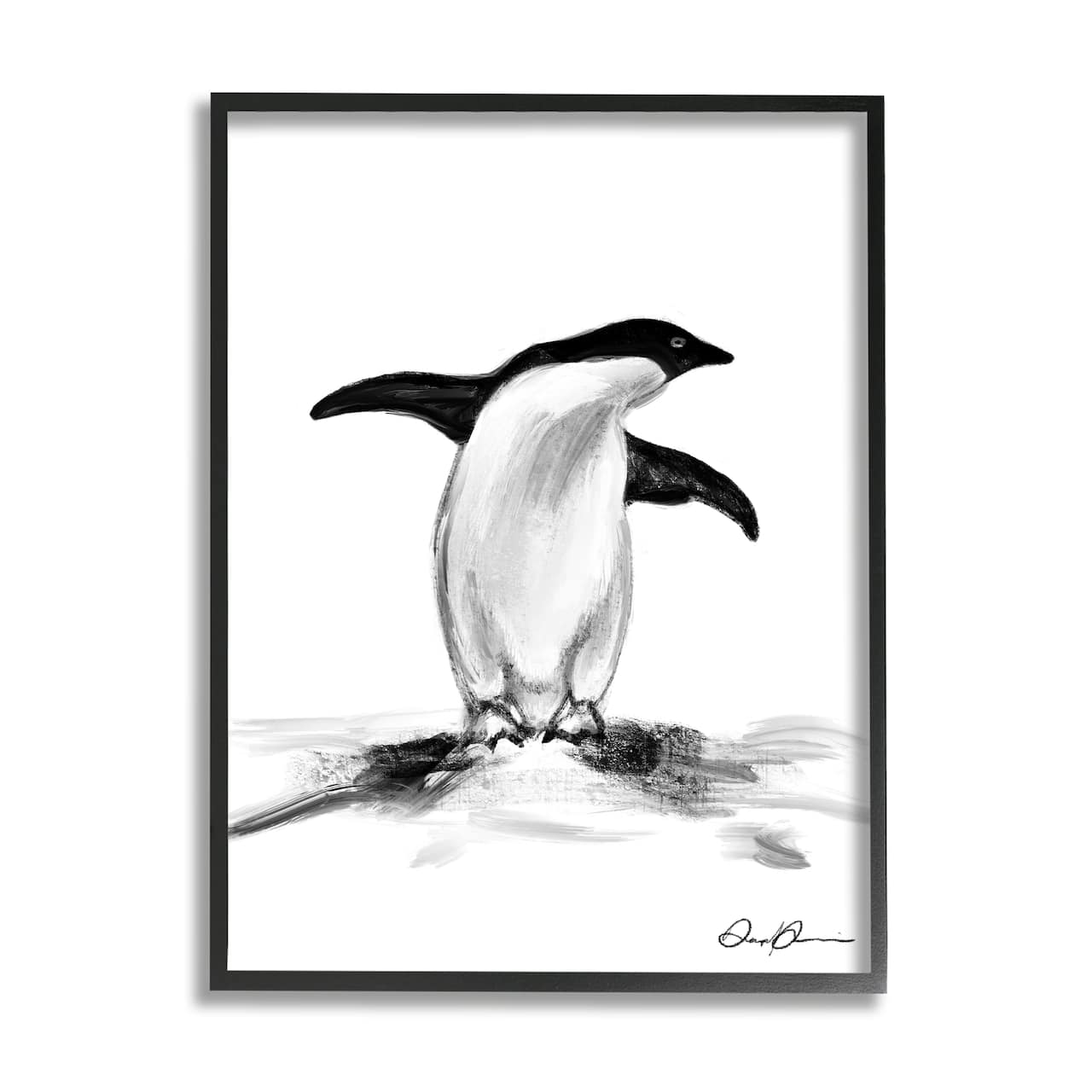 Stupell Industries Adorable Penguin On Snow Mound Arctic Tuxedo Bird in Black Frame Wall Art